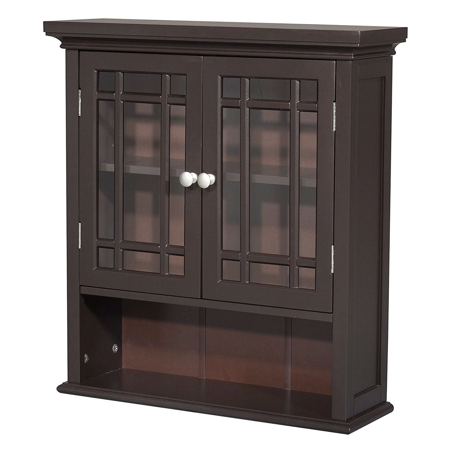 Dark Espresso 2-Door Bathroom Wall Cabinet with Open Shelf - Image 2