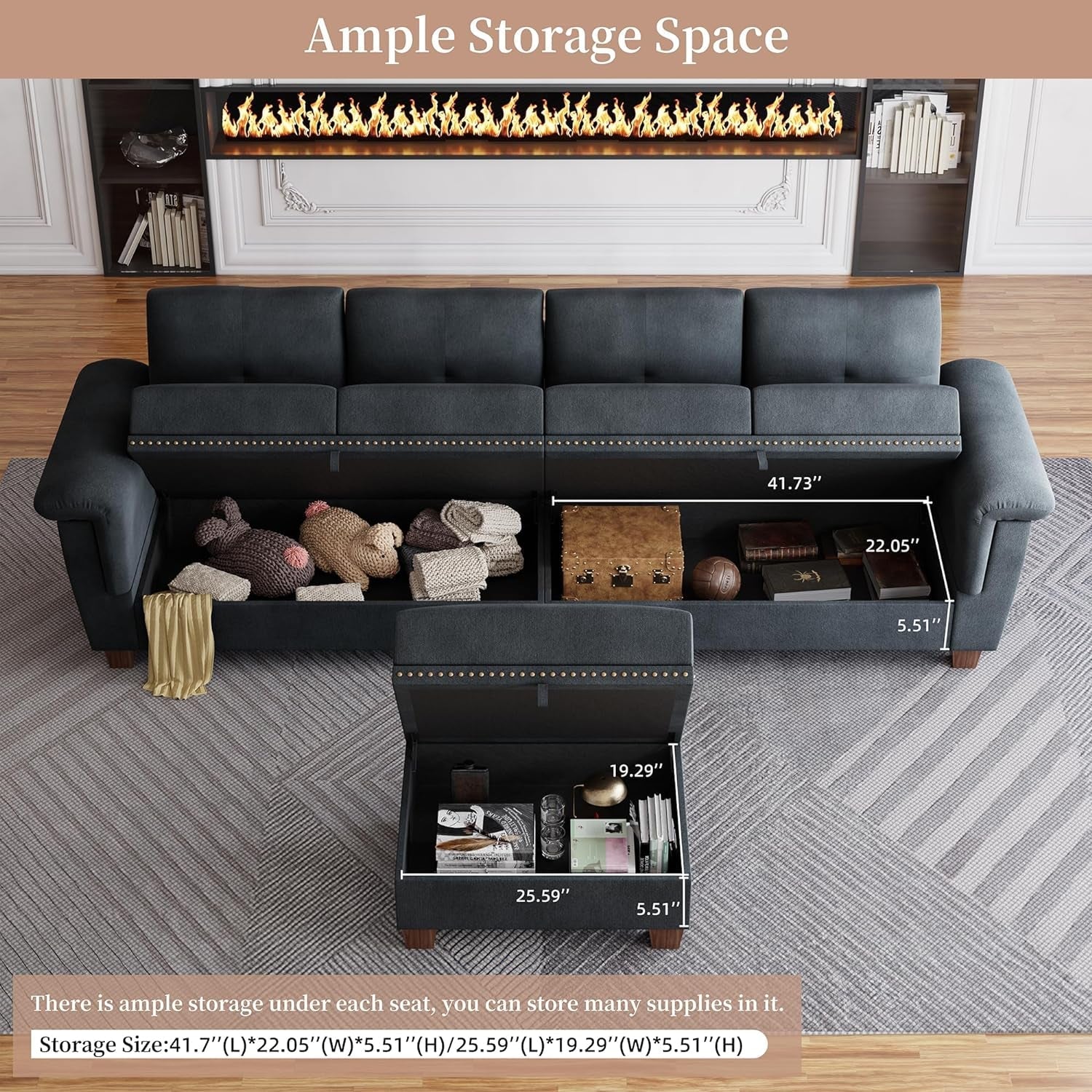 Dark Gray L-Shaped Sectional Sofa with Hidden Storage & Chaise - Image 3
