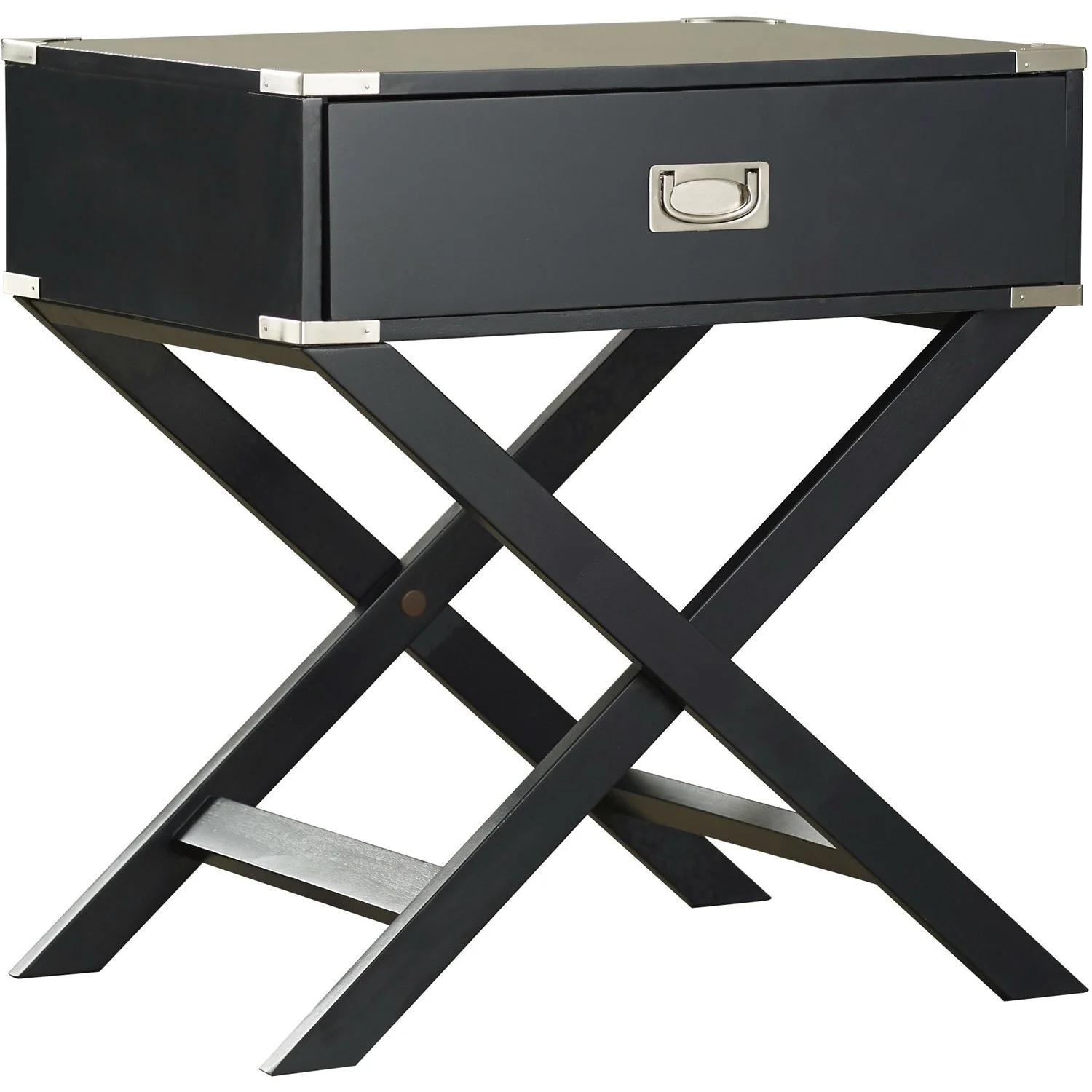 Dark Grey Black 1-Drawer End Table Nightstand with Modern Classic X Style Legs - Image 3