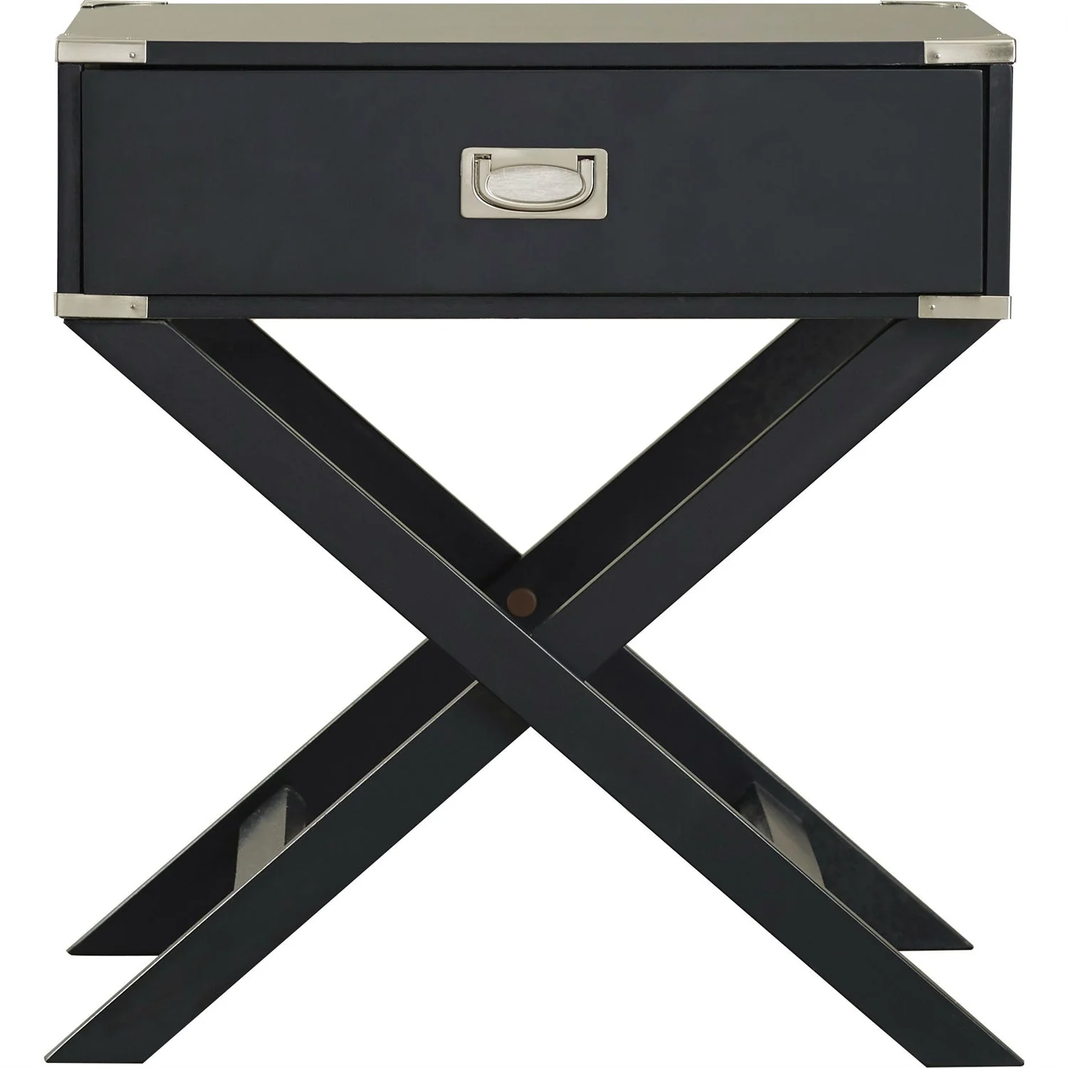 Dark Grey Black 1-Drawer End Table Nightstand with Modern Classic X Style Legs - Image 4