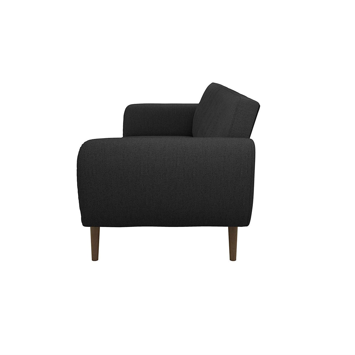 Dark Grey Linen Futon Sofa Bed with Modern Mid-Century Style Wooden Legs - Image 4