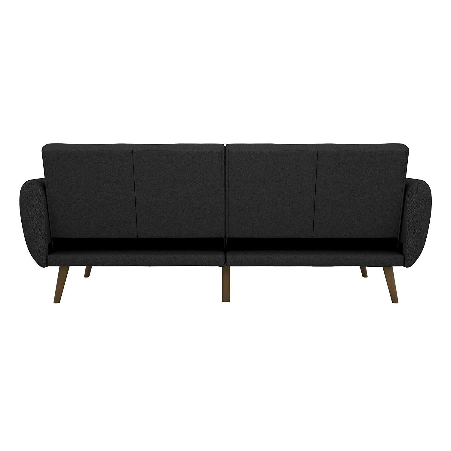 Dark Grey Linen Futon Sofa Bed with Modern Mid-Century Style Wooden Legs - Image 5