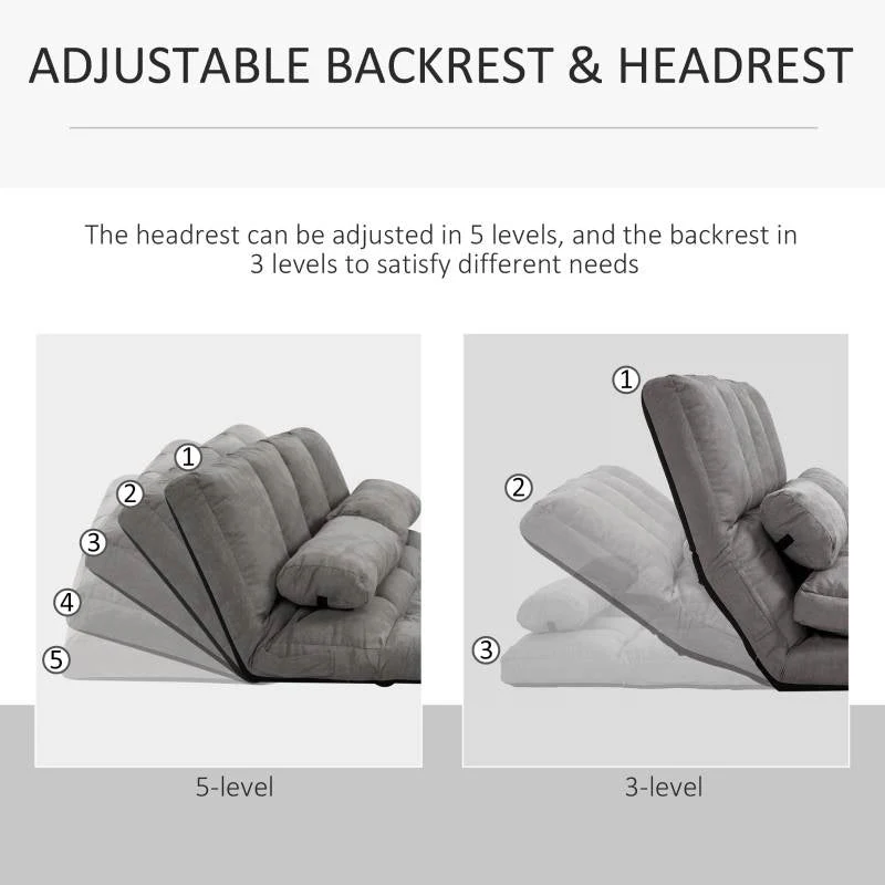 Dark Grey Polyester Suede Fabric Floor Sofa Bed Recliner with Adjustable Back - Image 2