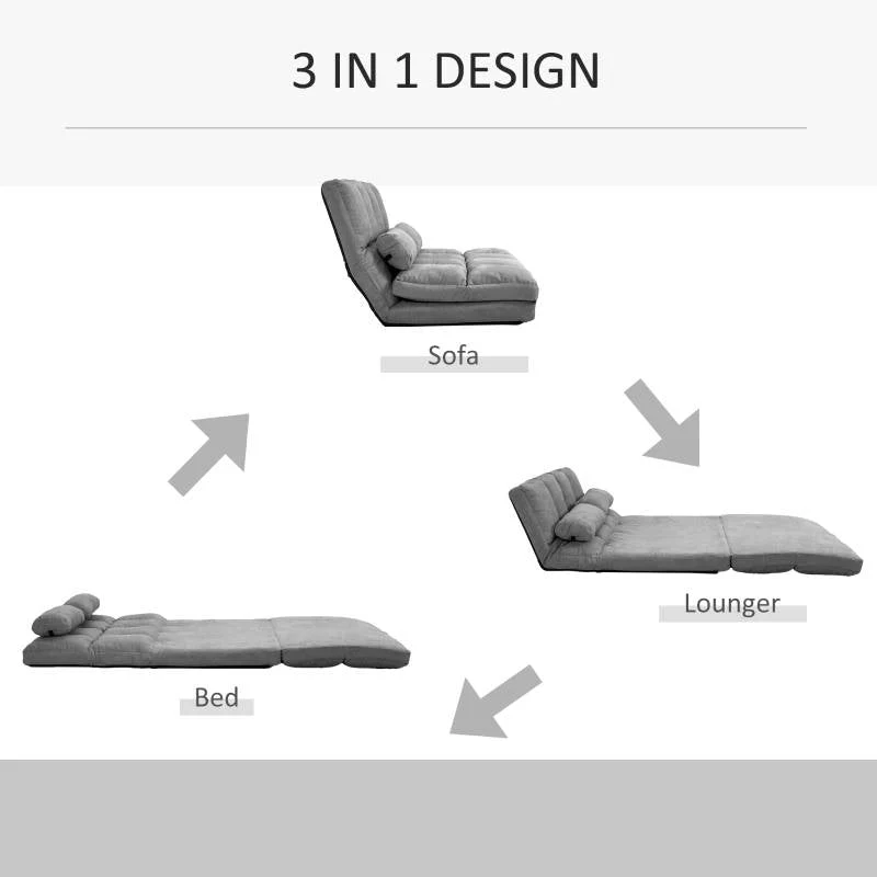Dark Grey Polyester Suede Fabric Floor Sofa Bed Recliner with Adjustable Back - Image 3