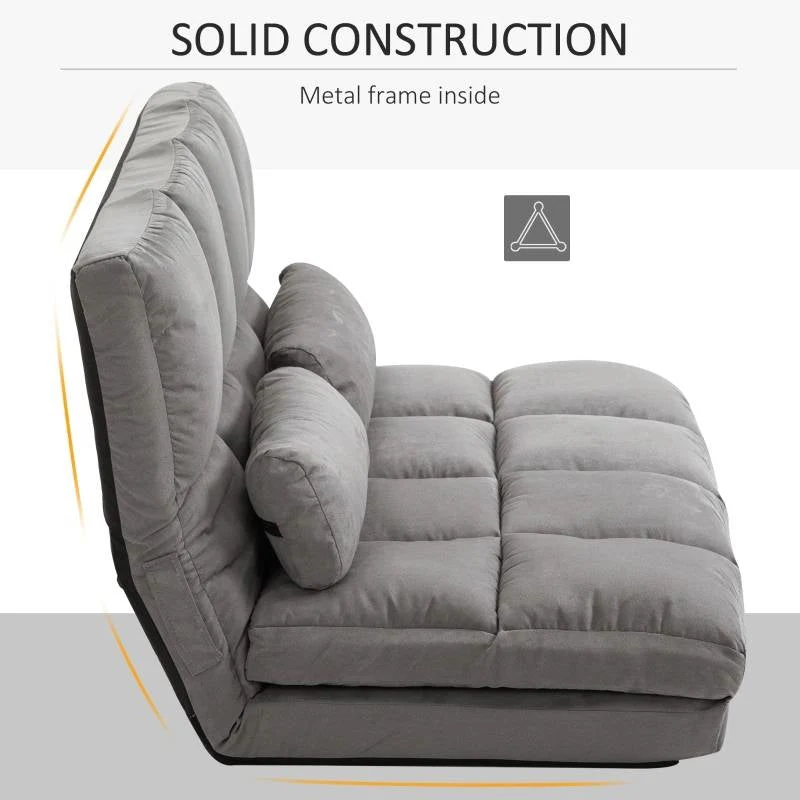 Dark Grey Polyester Suede Fabric Floor Sofa Bed Recliner with Adjustable Back - Image 4