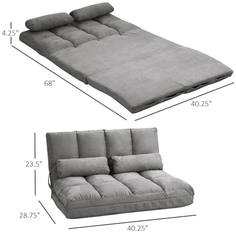 Dark Grey Polyester Suede Fabric Floor Sofa Bed Recliner with Adjustable Back - Image 5