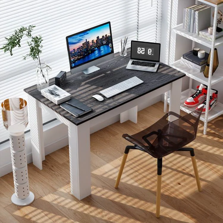 Dark Grey Wood Top 47-inch Kitchen Dining Table or Computer Desk with White Legs - Image 4