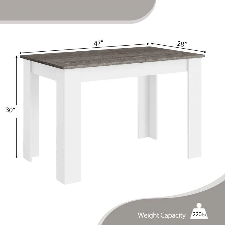 Dark Grey Wood Top 47-inch Kitchen Dining Table or Computer Desk with White Legs - Image 5