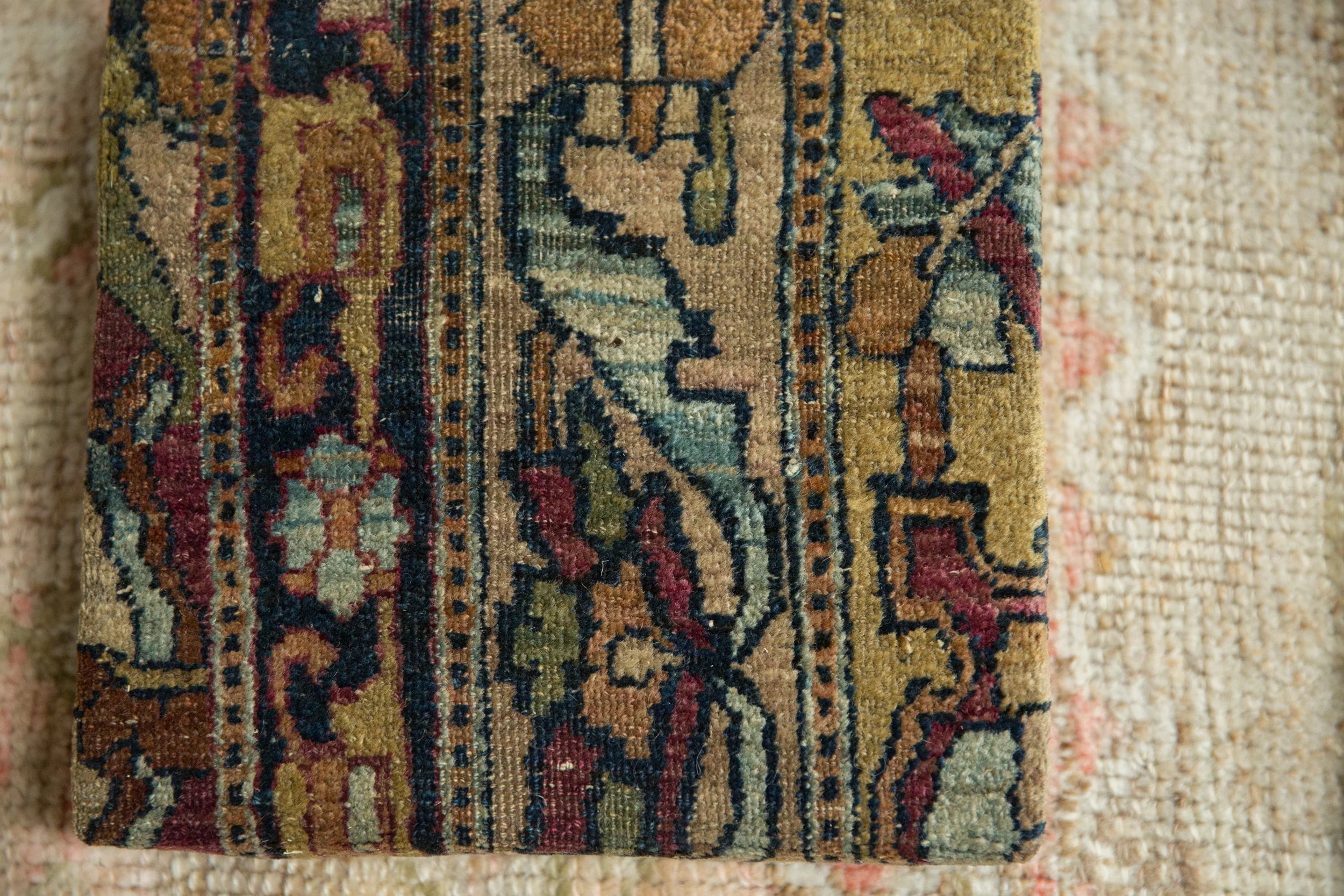 Decorative Cork Board Antique Kerman Rug Fragment Art - Image 2