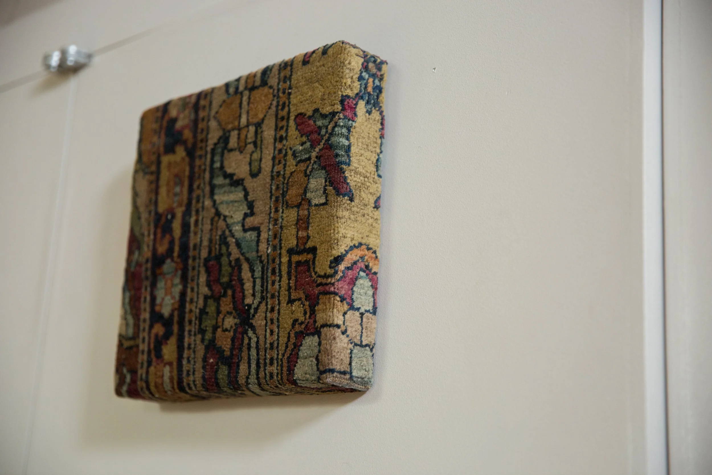 Decorative Cork Board Antique Kerman Rug Fragment Art - Image 7