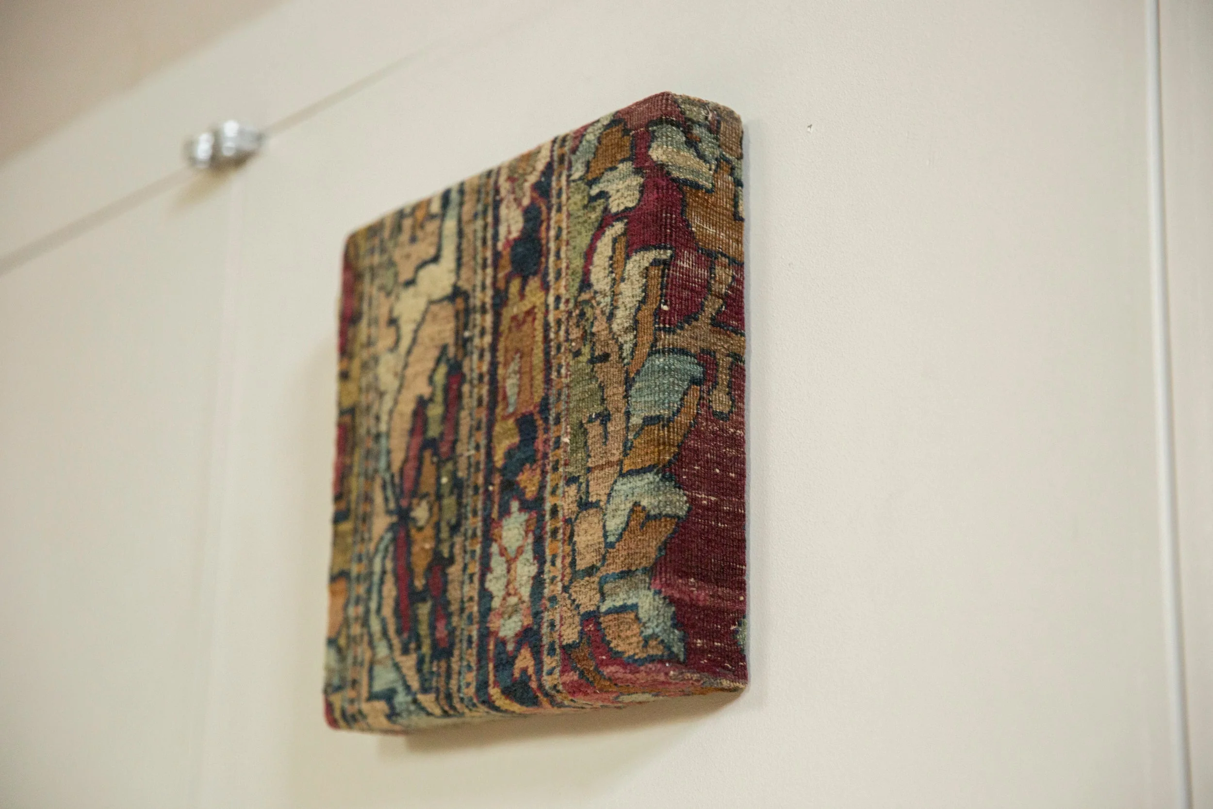 Decorative Cork Board Antique Kerman Rug Fragment Art - Image 7