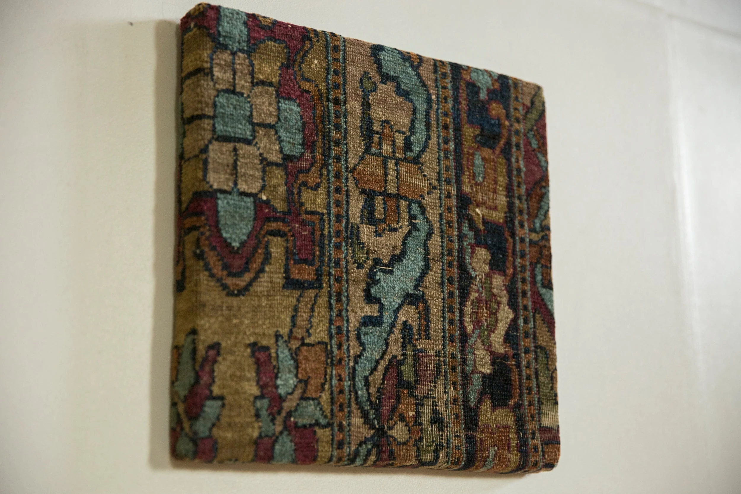 Decorative Cork Board Antique Kerman Rug Fragment Art - Image 6