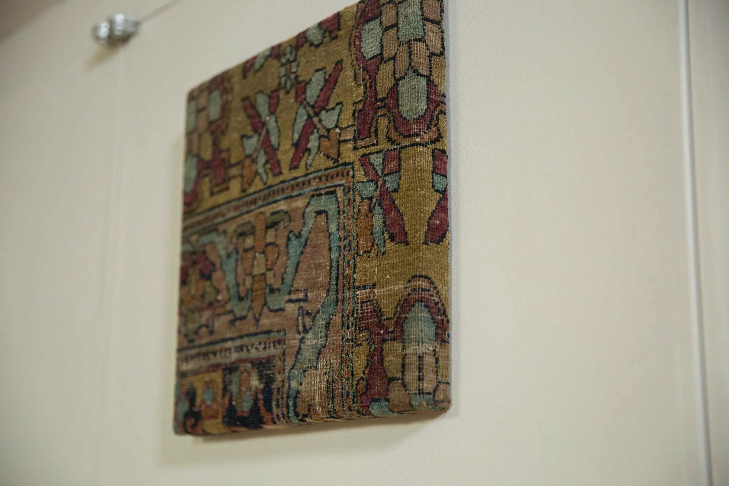 Decorative Cork Board Antique Kerman Rug Fragment Art - Image 7
