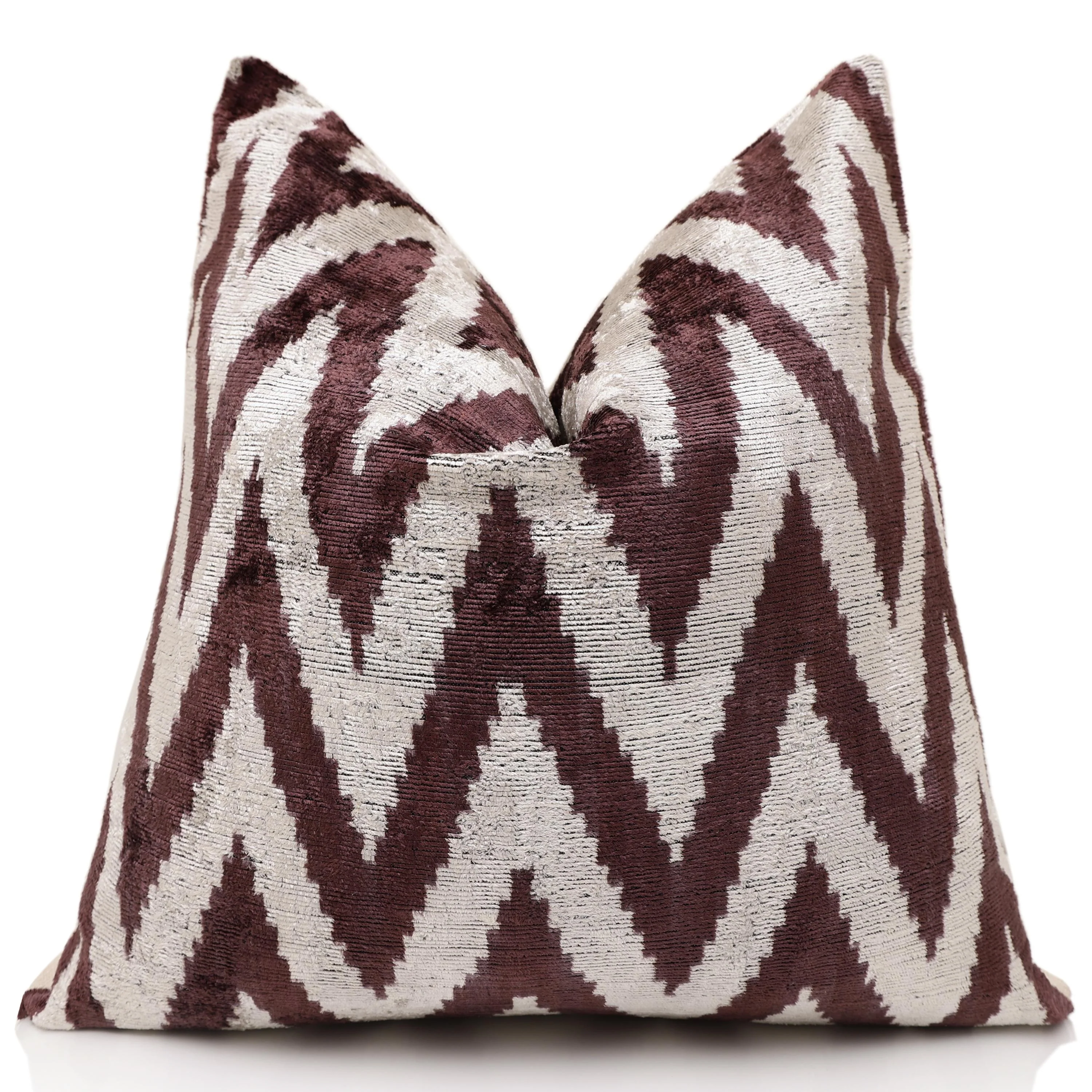 Deep Wine & Silver Chevron Velvet Pillow - 20" x 20" - Image 5