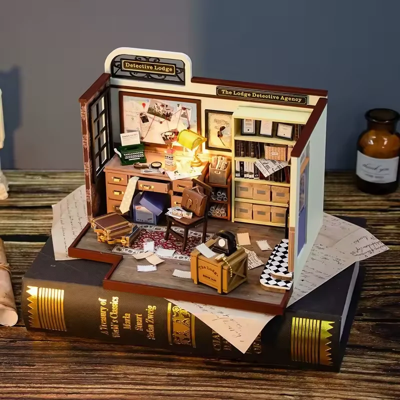 Detective Lodge Dollhouse Kit - Miniature Wizardi Roombox Kit with LED Light F07M51-82-PC2308 - Image 4