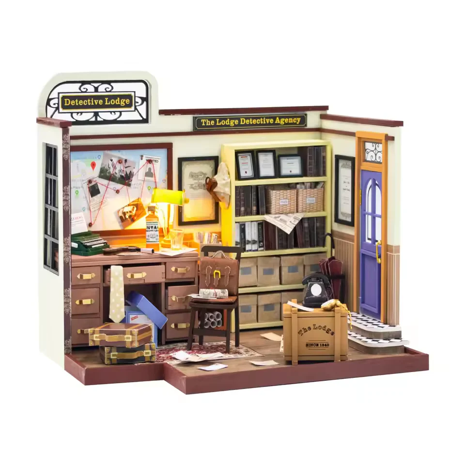 Detective Lodge Dollhouse Kit - Miniature Wizardi Roombox Kit with LED Light F07M51-82-PC2308 - Image 7