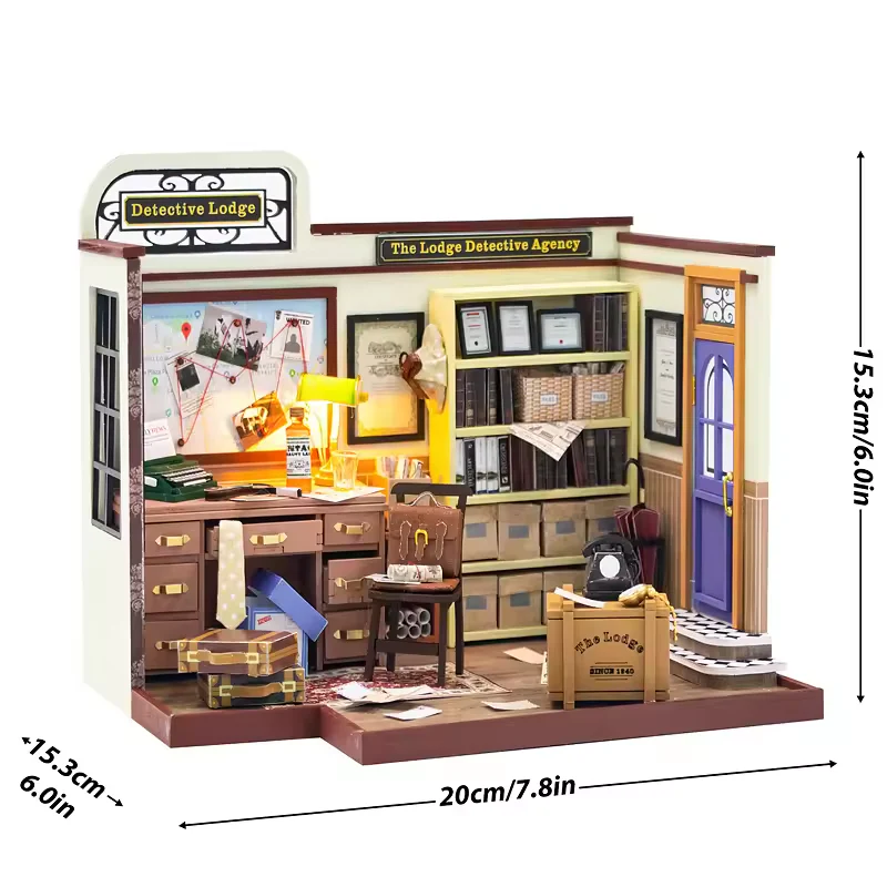 Detective Lodge Dollhouse Kit - Miniature Wizardi Roombox Kit with LED Light F07M51-82-PC2308 - Image 8