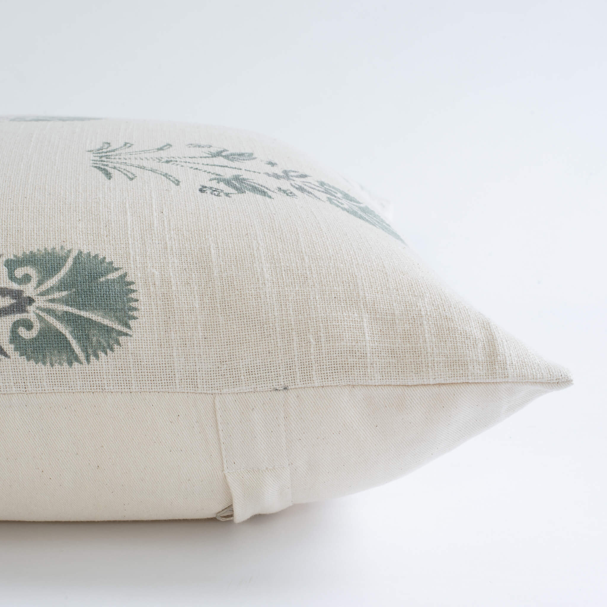 Devi Floral Block Printed Pillow Cover | Teal Green/Blue - Image 3