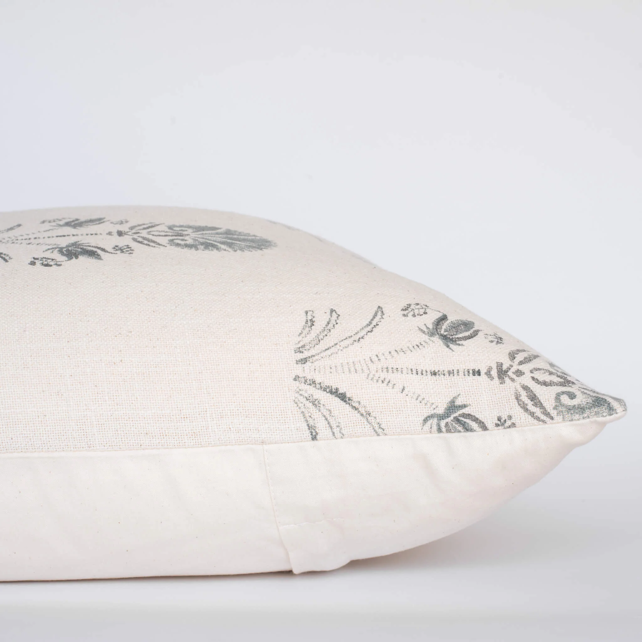 Devi Floral Block Printed Pillow Cover | Teal Green/Blue | Lumbar - Image 4