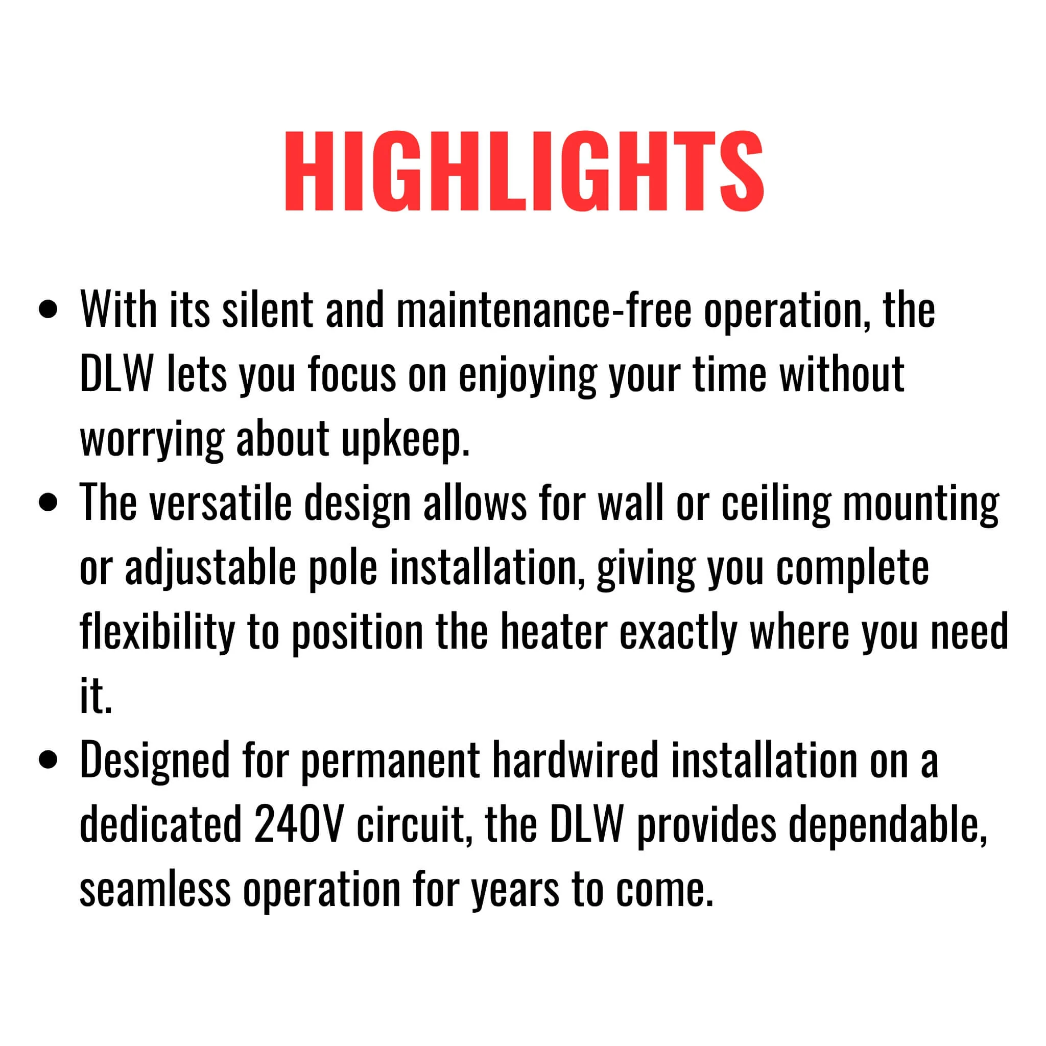 Dimplex DLW 70" Noiseless Radiant Electric Heater For Outdoor And Indoor, 3200W [DLW3200W24] (SAK15698) - Image 3