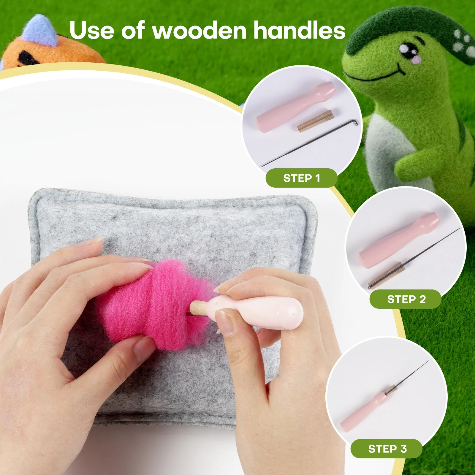 Dinosaurs Needle Felting Kit. Wizardi DIY Wool Craft Kit F07N8-Z-02 - Image 4