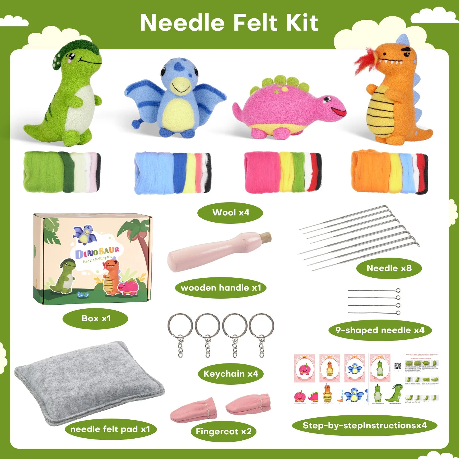 Dinosaurs Needle Felting Kit. Wizardi DIY Wool Craft Kit F07N8-Z-02 - Image 8