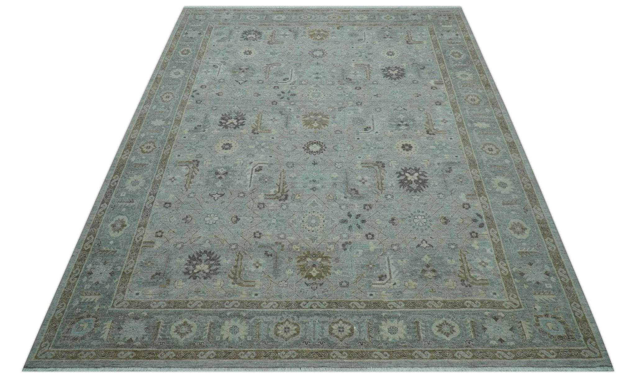Distressed and Blue Silver Hand Knotted Traditional Wool Area Rug - Image 10