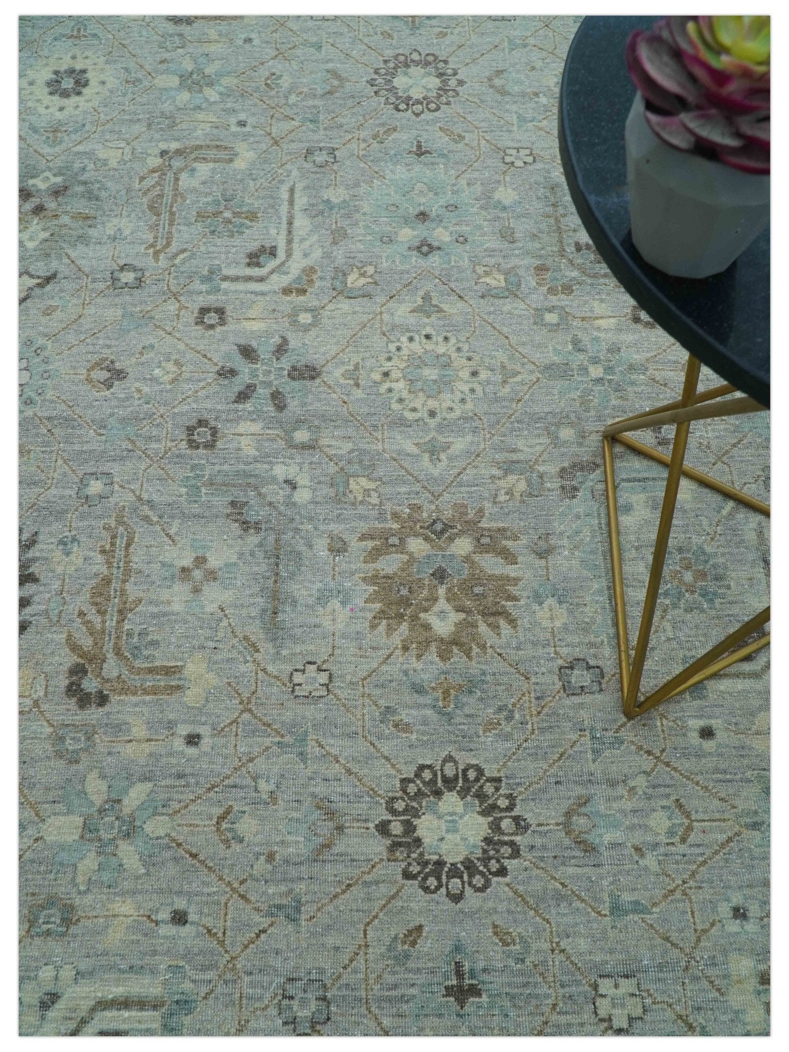 Distressed and Blue Silver Hand Knotted Traditional Wool Area Rug - Image 3