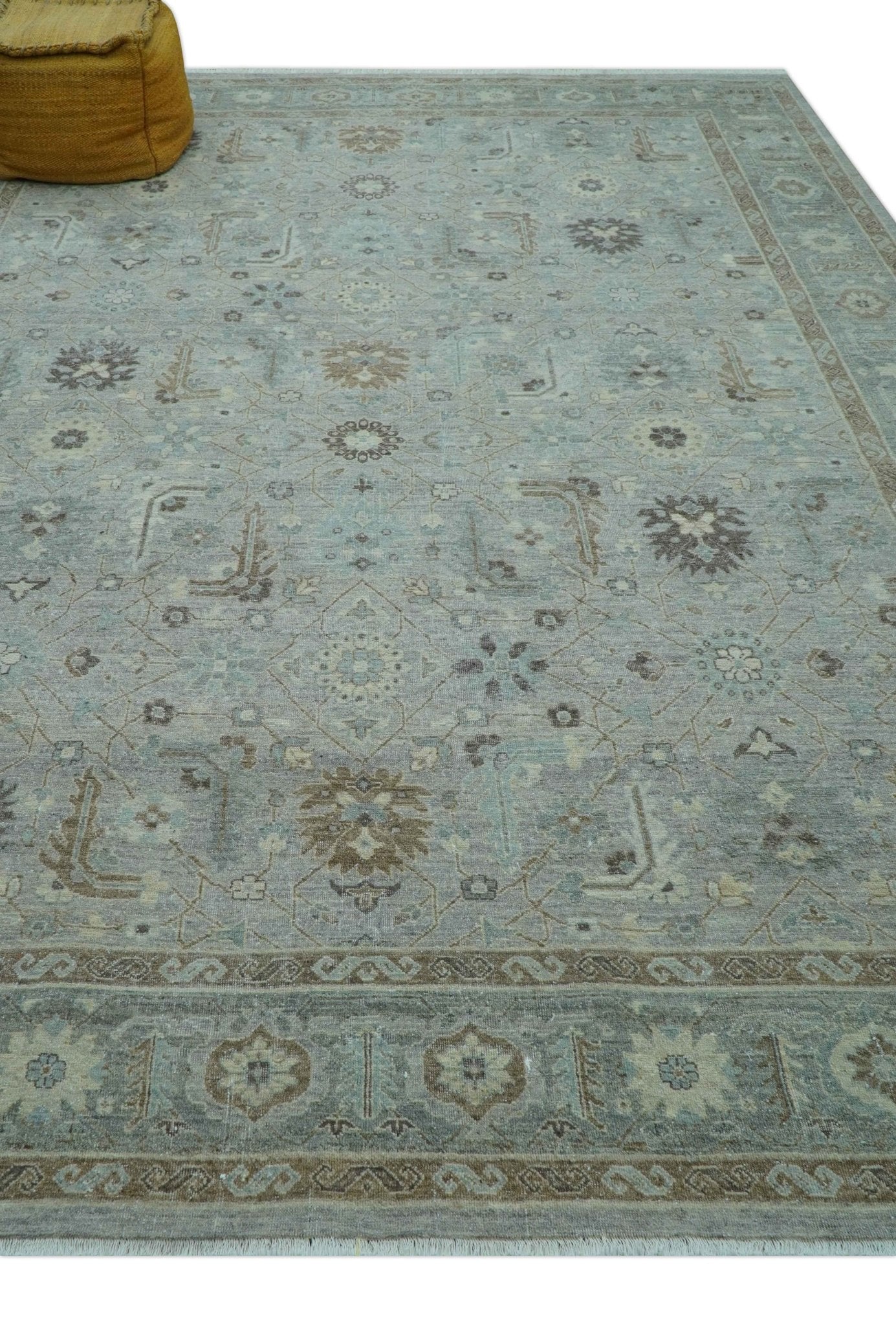 Distressed and Blue Silver Hand Knotted Traditional Wool Area Rug - Image 4