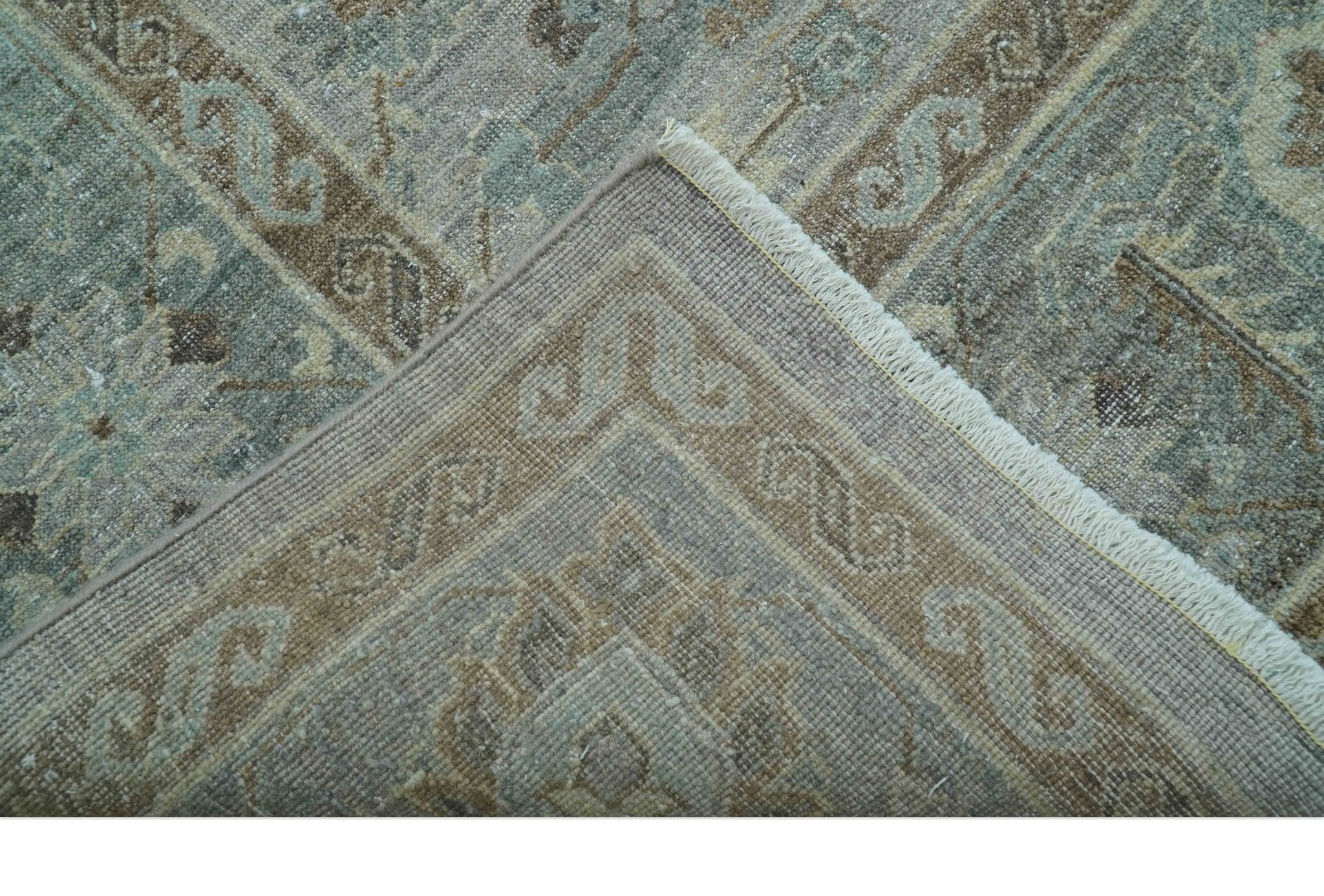 Distressed and Blue Silver Hand Knotted Traditional Wool Area Rug - Image 5