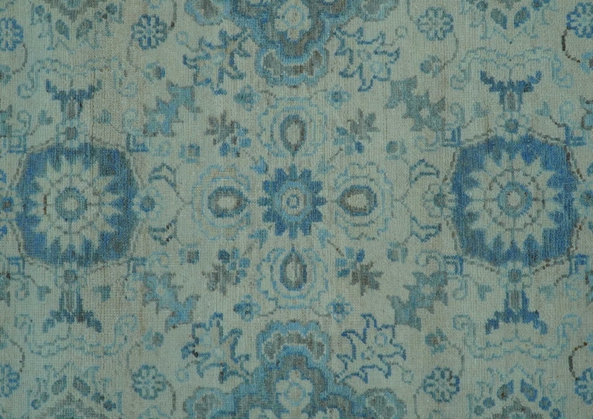 Distressed Hand Knotted Blue And Beige Oriental Design 8x10 Wool Area Rug - Image 4