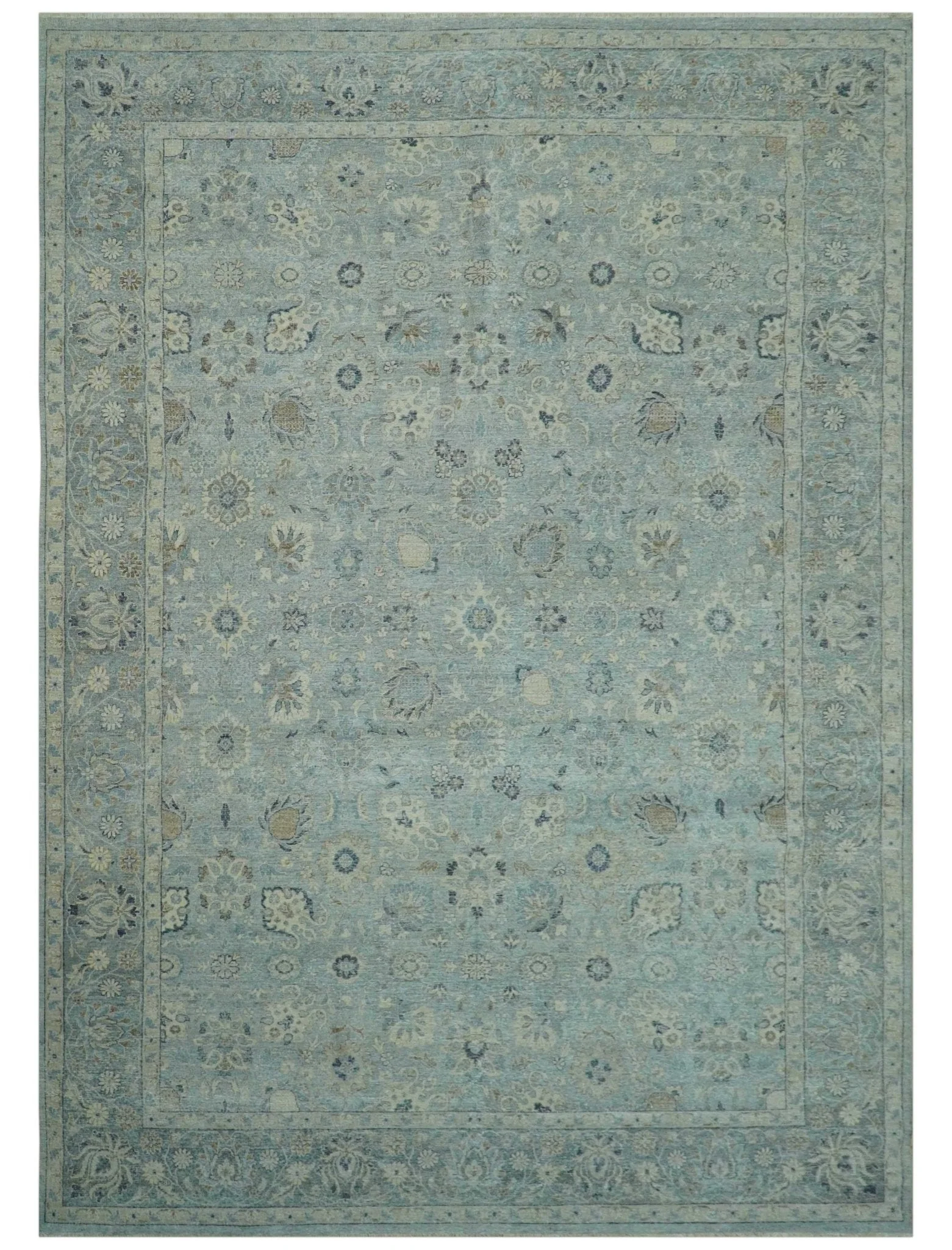 Distressed traditional And Beige Hand Knotted 10x14 Wool Area Rug - Image 10