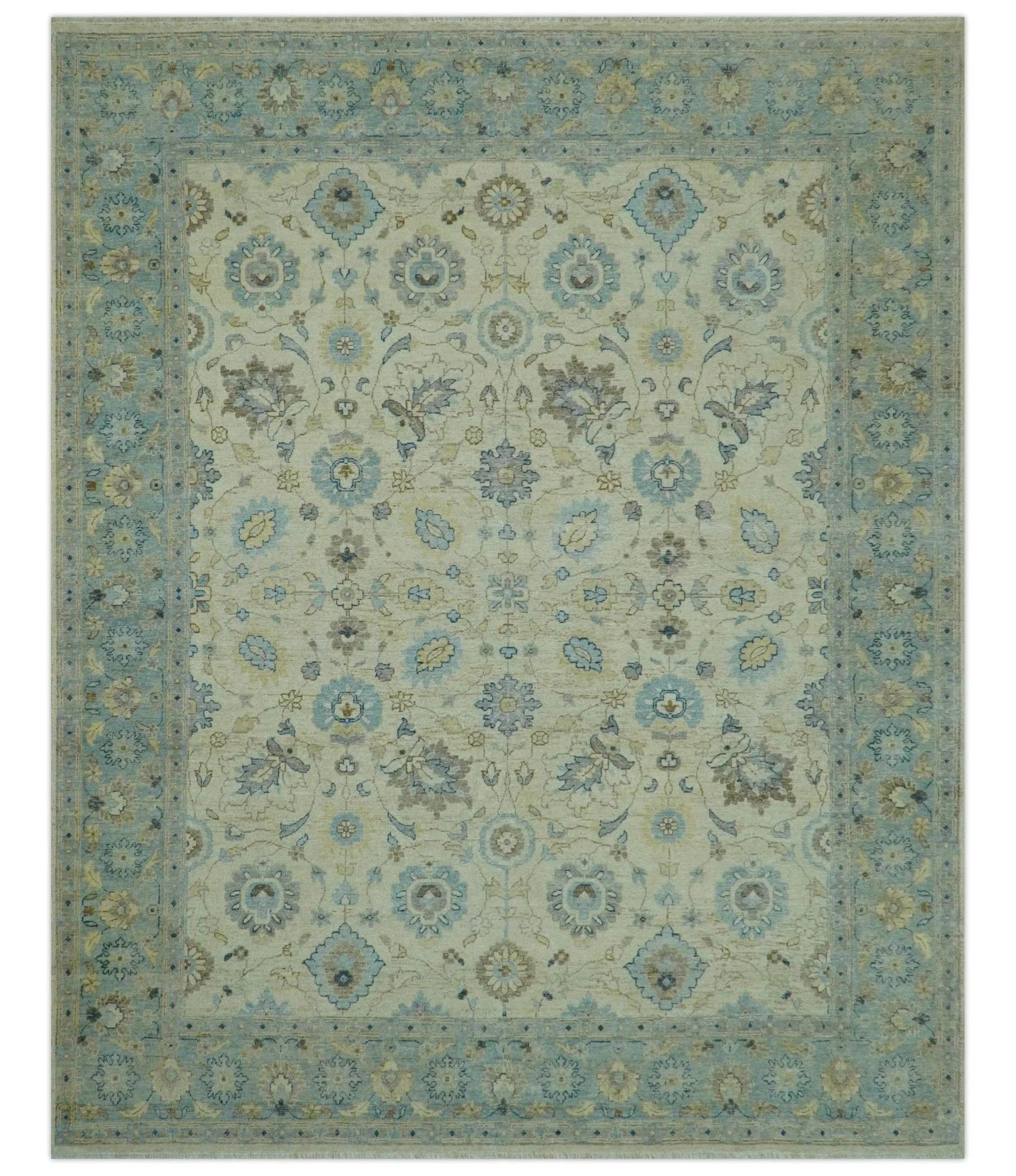 Distressed traditional Design Blue And Beige Hand Knotted 8x10 Wool Area Rug - Image 10