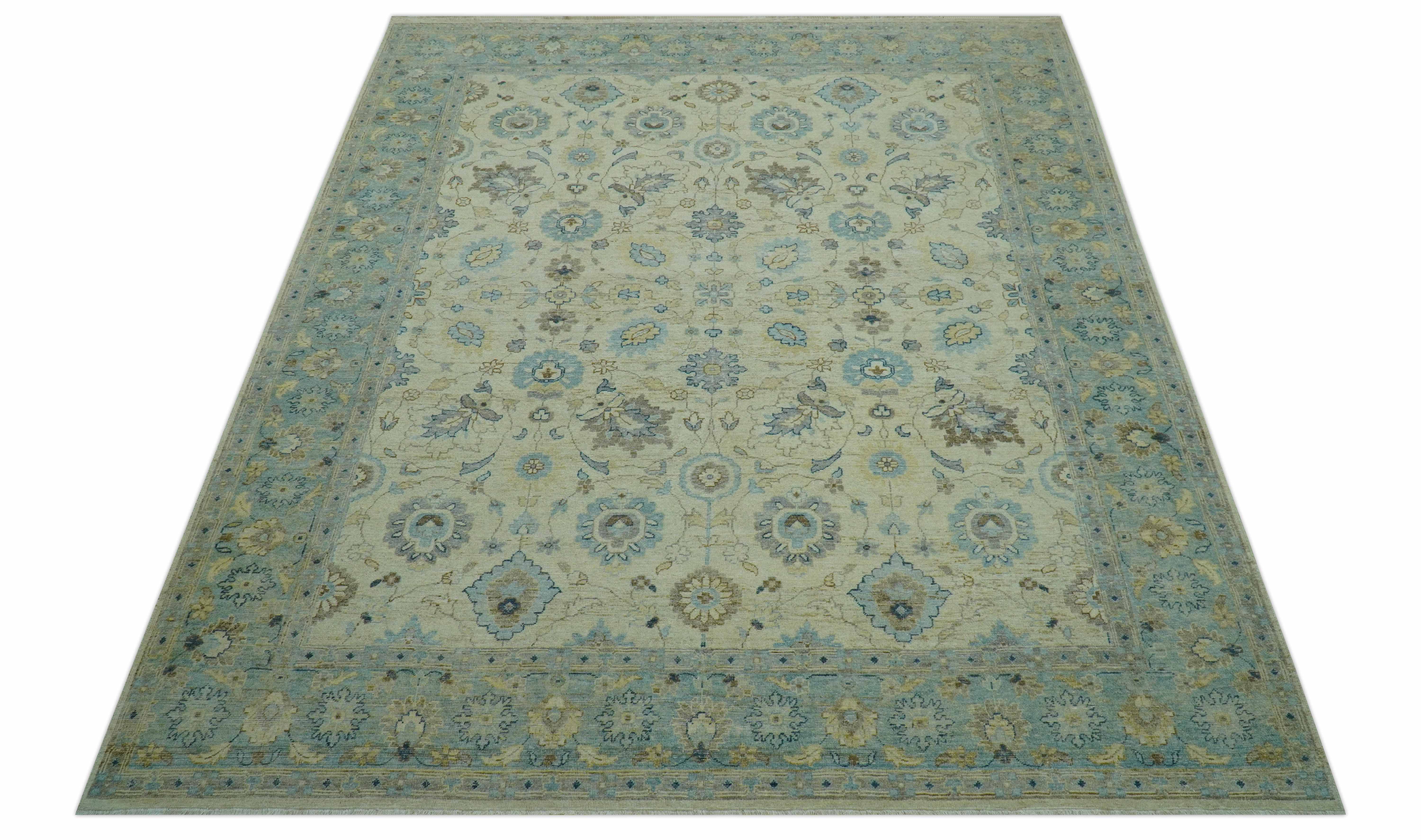 Distressed traditional Design Blue And Beige Hand Knotted 8x10 Wool Area Rug - Image 12