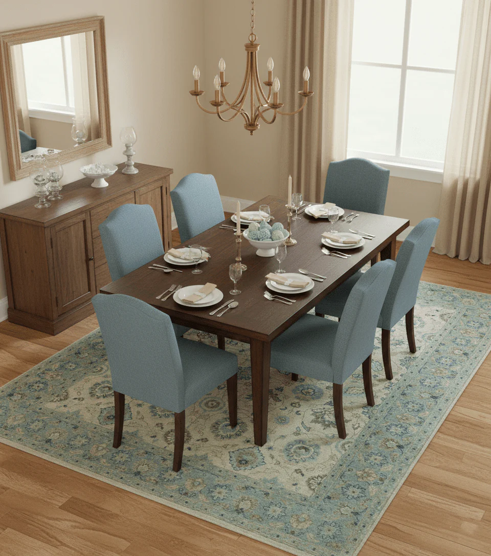 Distressed traditional Design Blue And Beige Hand Knotted 8x10 Wool Area Rug - Image 2
