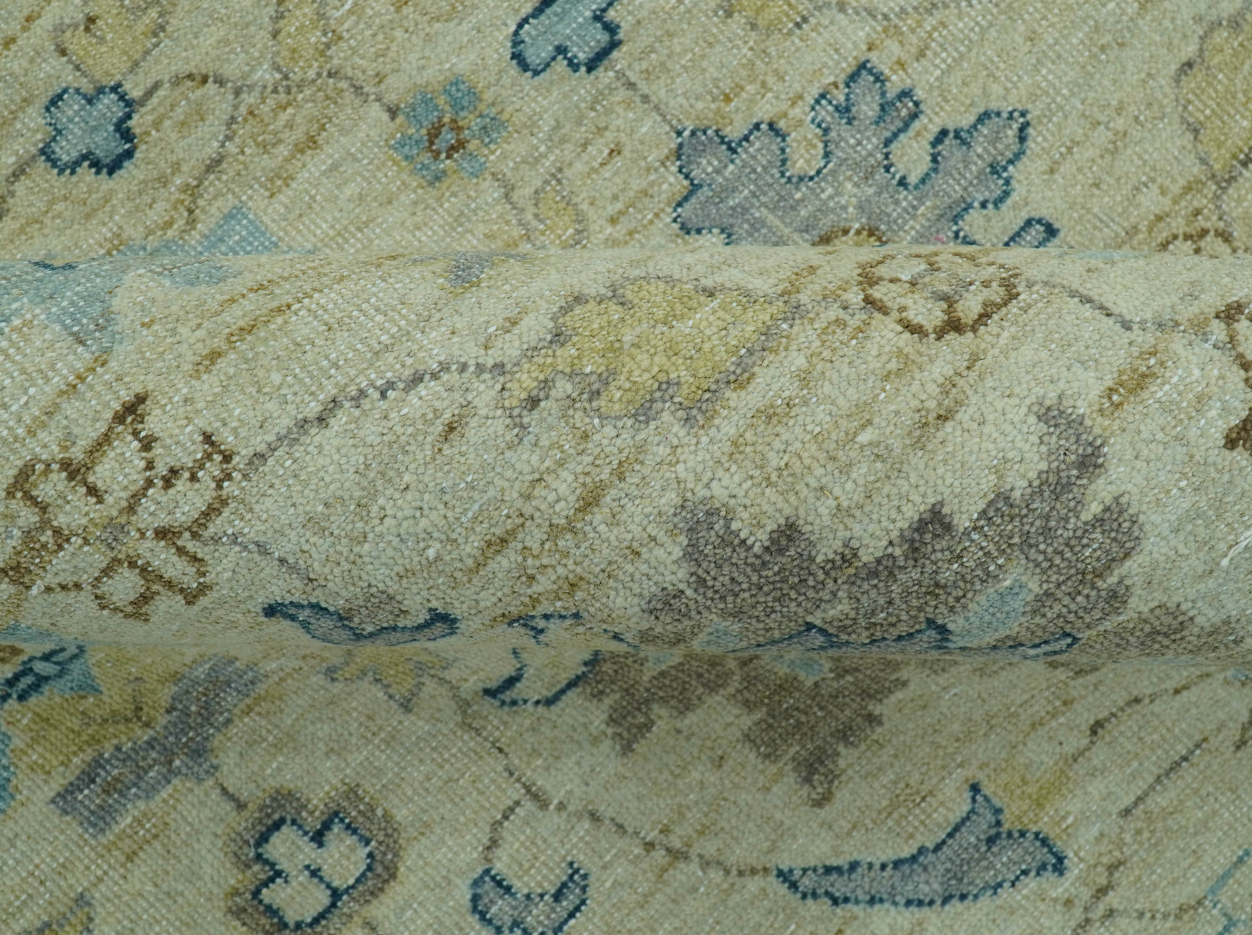 Distressed traditional Design Blue And Beige Hand Knotted 8x10 Wool Area Rug - Image 5