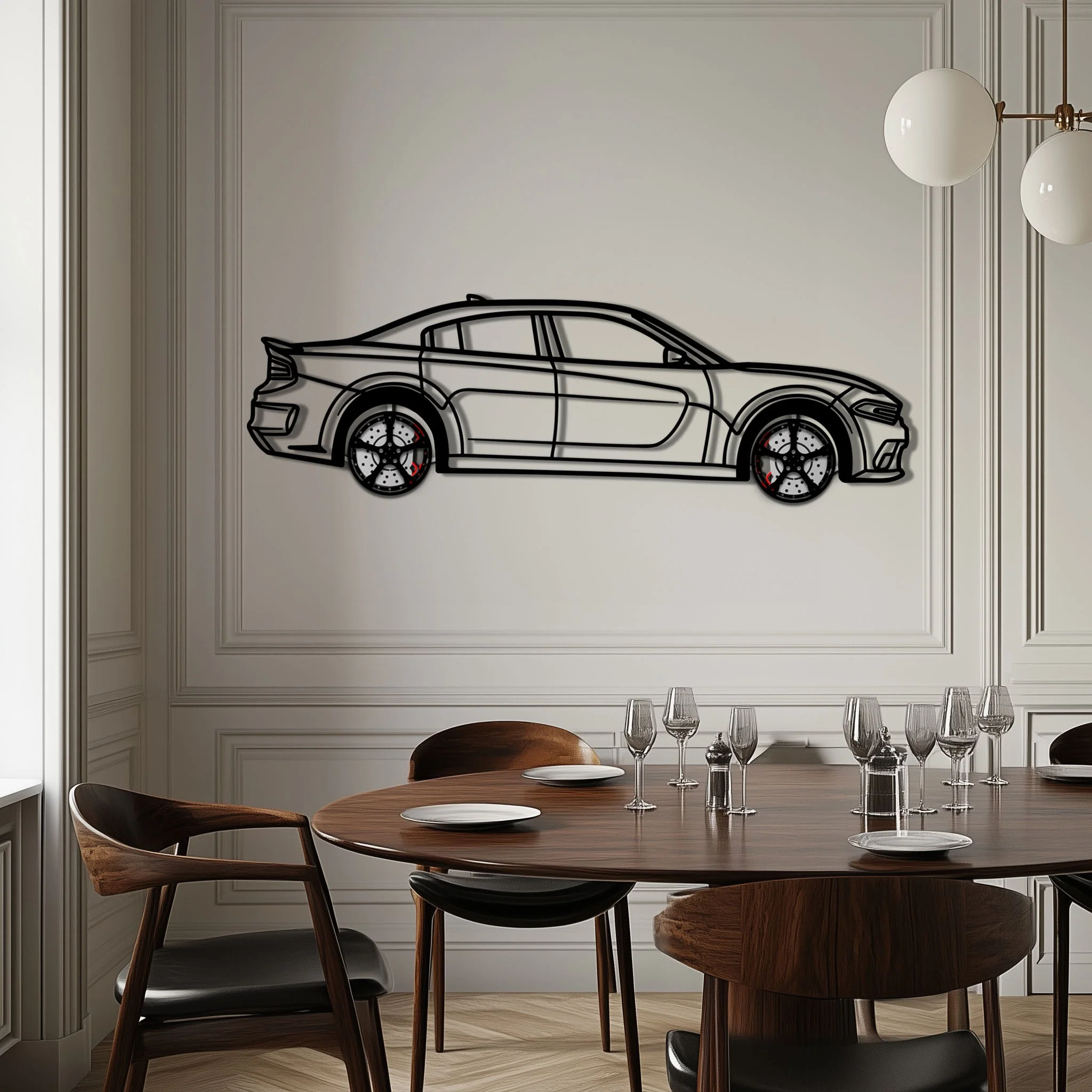 Dodge Charger SRT Metal Car Wall Art with Rotating Wheels - Modern American Muscle Silhouette - Interactive Automotive Wall Decor - KAFMEKA121 - Image 3
