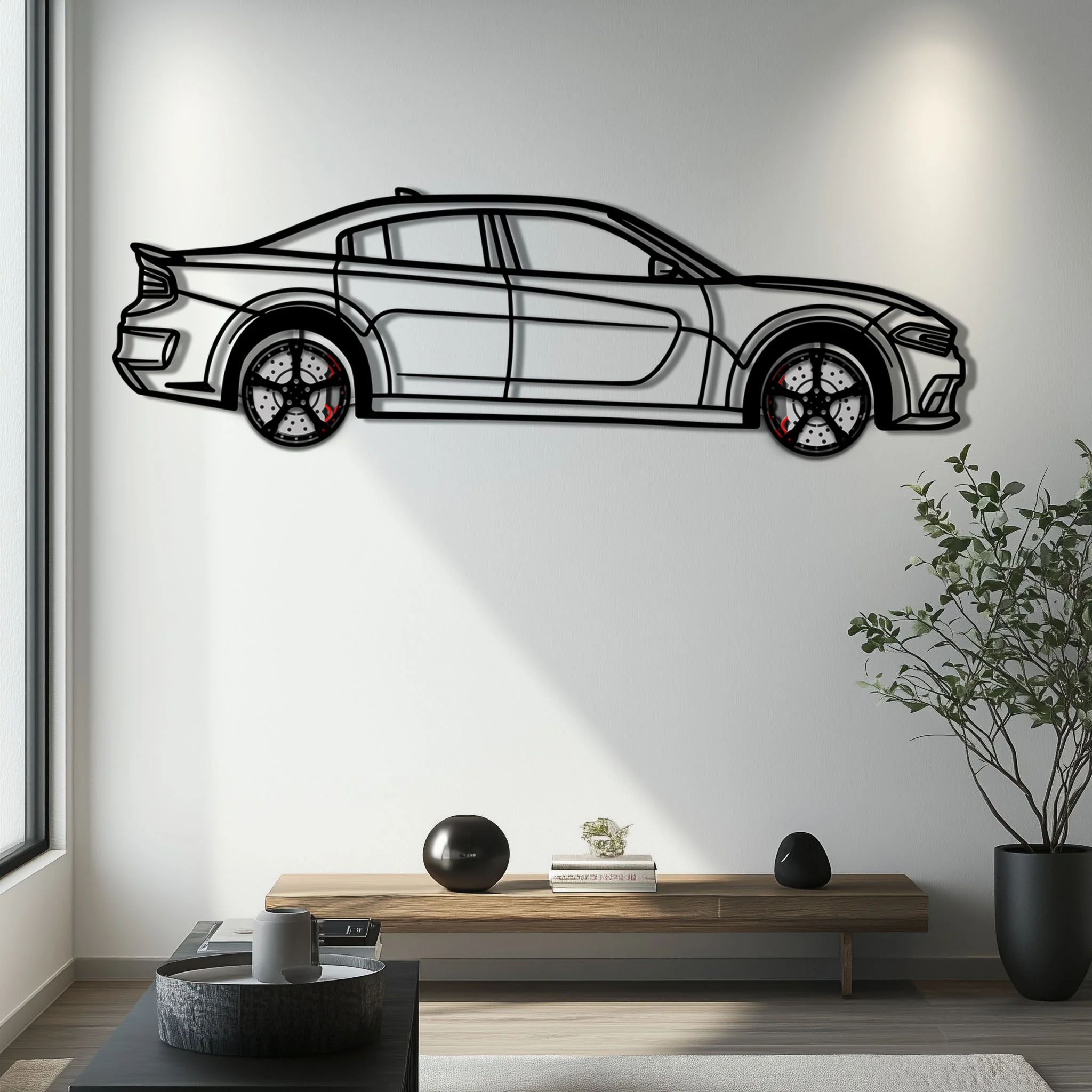 Dodge Charger SRT Metal Car Wall Art with Rotating Wheels - Modern American Muscle Silhouette - Interactive Automotive Wall Decor - KAFMEKA121 - Image 6