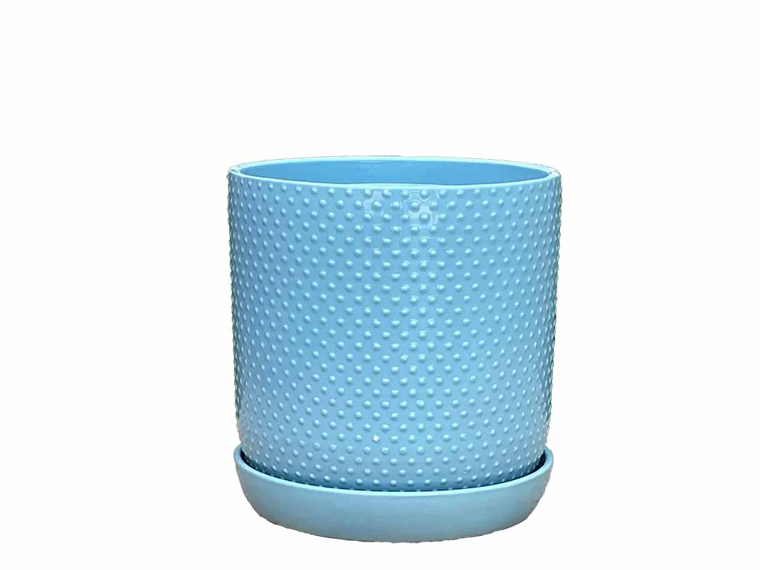 Dotted Cylinder Planter With Attached Saucer - Image 6