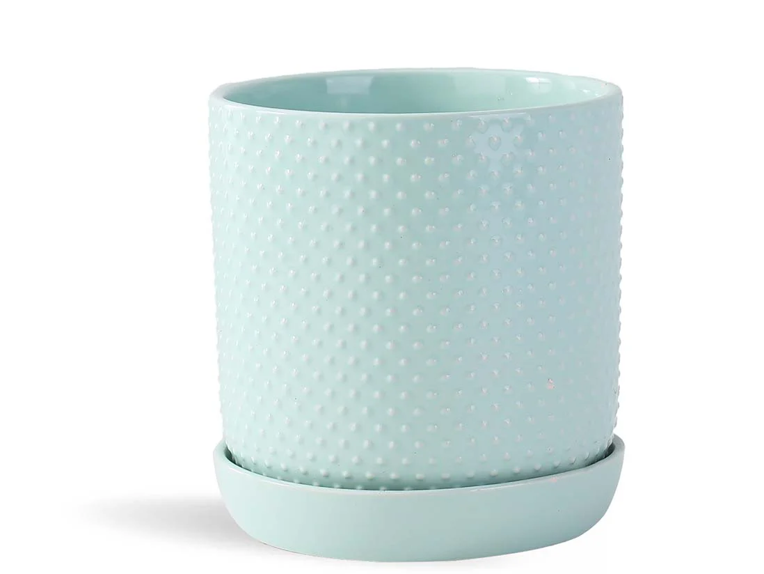 Dotted Cylinder Planter With Attached Saucer - Image 9