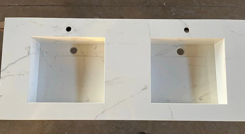 Double Sink Integrated Custom Calacatta Lincoln Polished Porcelain Countertop (ES-081) - Image 2