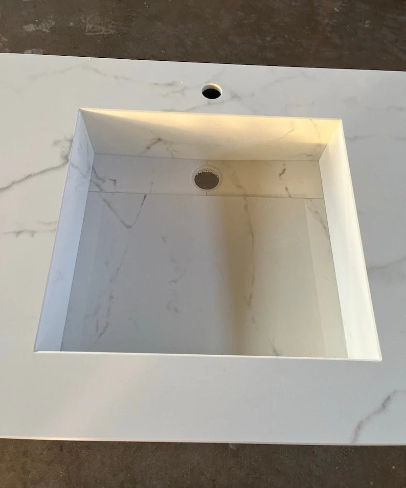 Double Sink Integrated Custom Calacatta Lincoln Polished Porcelain Countertop (ES-081) - Image 4