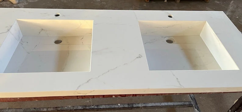 Double Sink Integrated Custom Calacatta Lincoln Polished Porcelain Countertop (ES-081) - Image 5