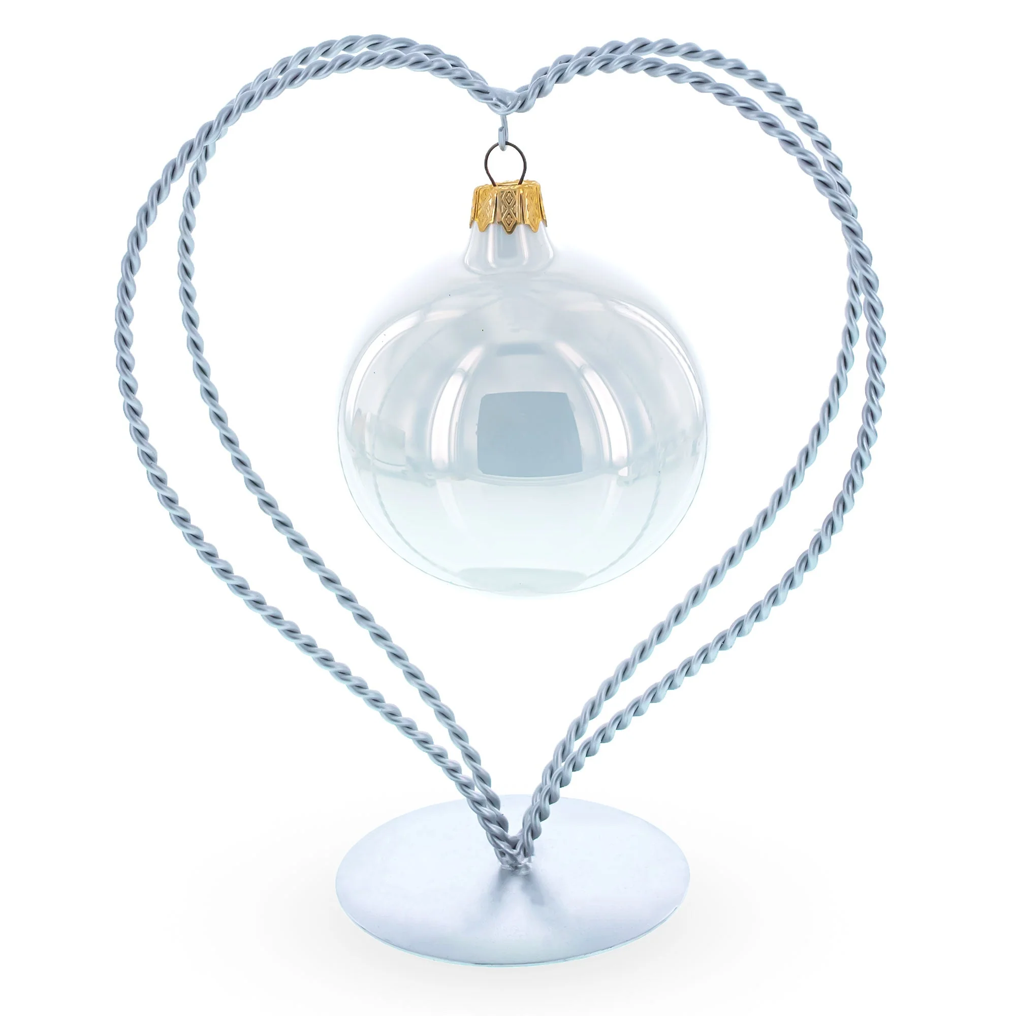 Double Wire Heart Twisted Silver Metal Ornament Display Stand 7.8 Inches (Poland) - Image 2