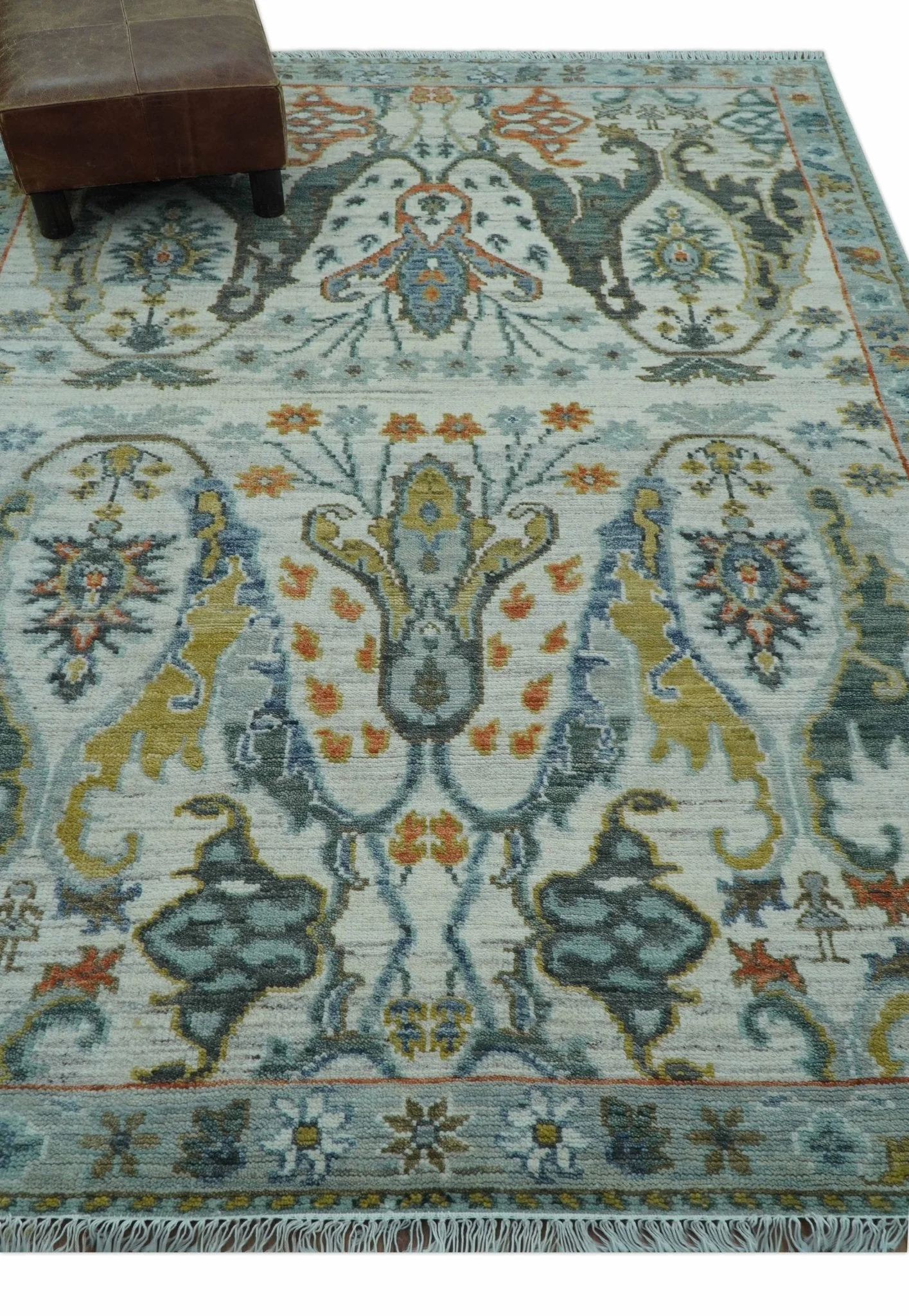 Dragon Custom Made Traditional Design Gray And Ivory Hand Knotted Wool Rug - Image 8