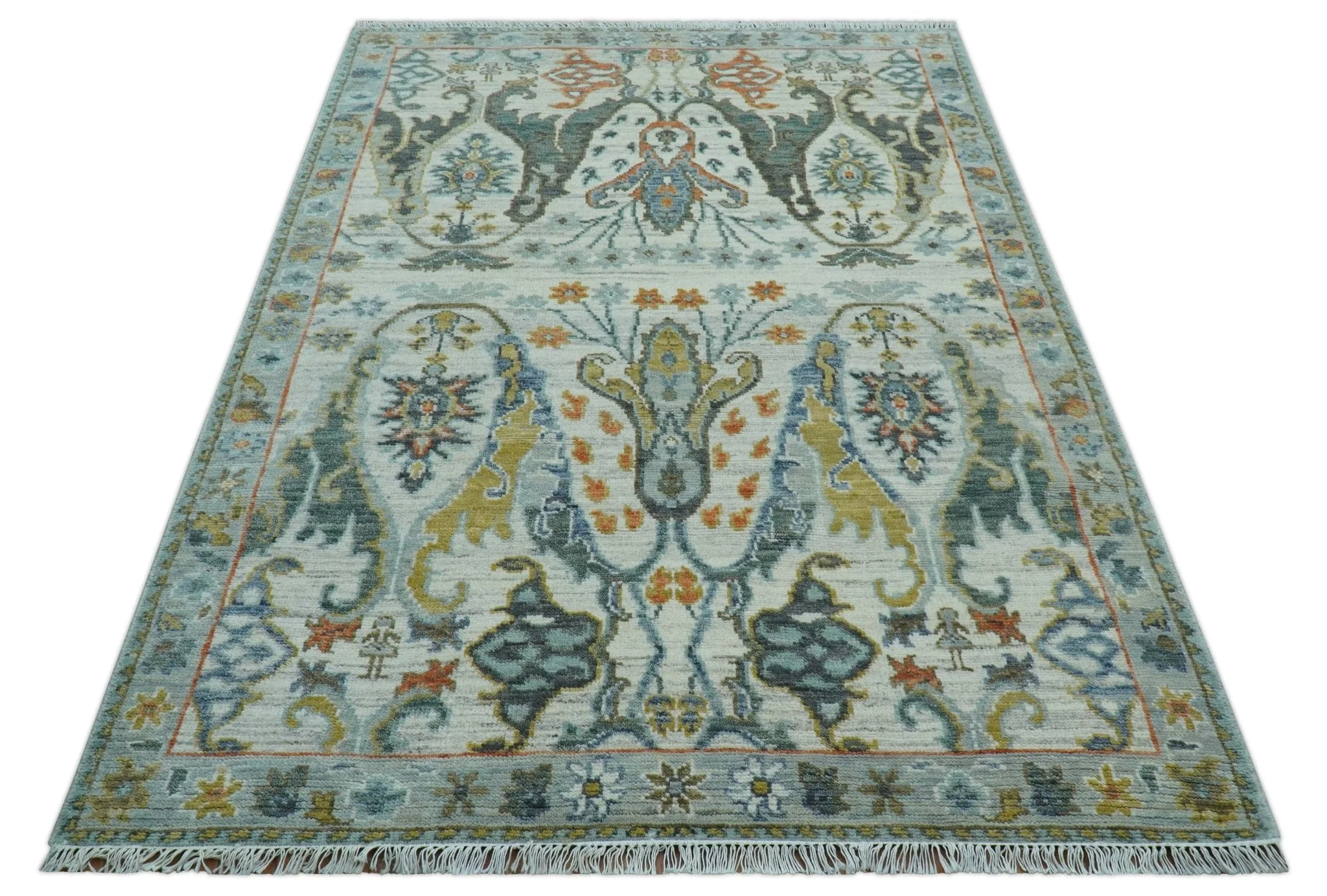 Dragon Custom Made Traditional Design Gray And Ivory Hand Knotted Wool Rug - Image 9