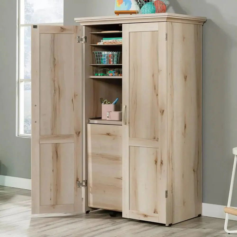 Drop Leaf Computer Desk Craft Table Armoire in Maple Wood Finish - Made in USA - Image 3