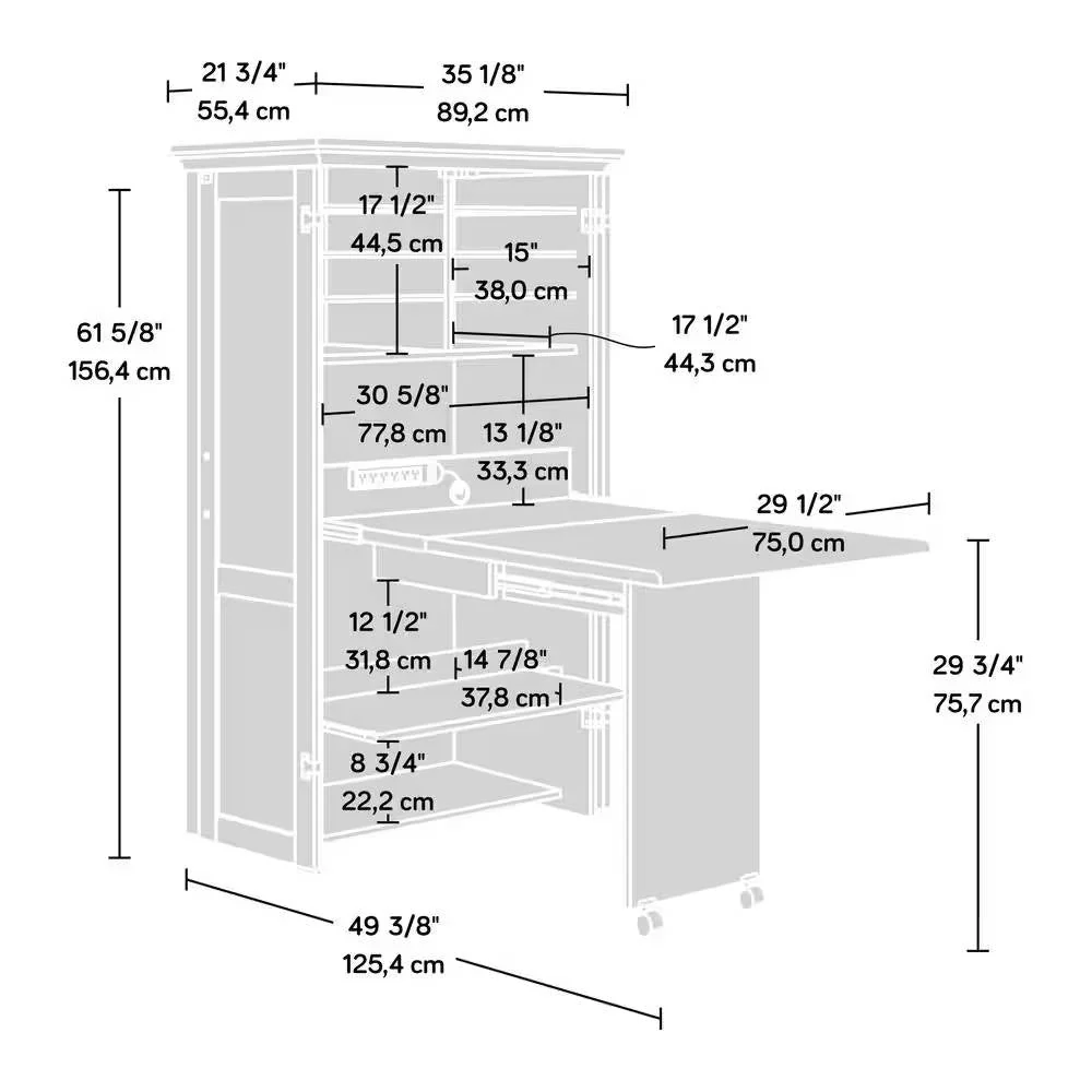 Drop Leaf Computer Desk Craft Table Armoire in Maple Wood Finish - Made in USA - Image 5