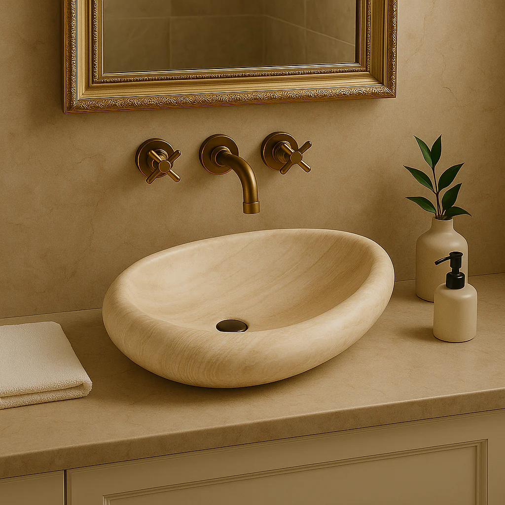 Drop-Pattern Travertine Sink - Image 4