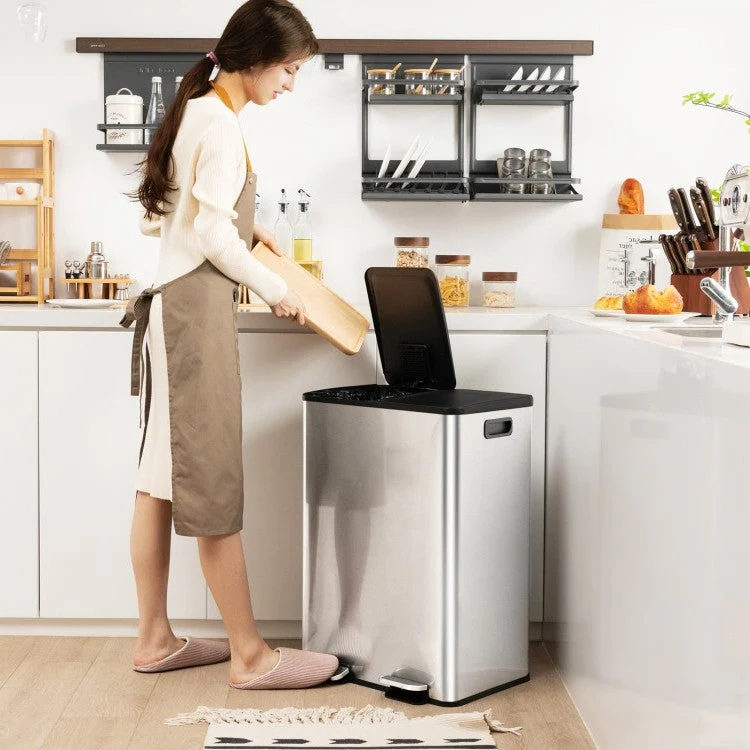 Dual 8-Gallon Step Trash Can Recycle Bin Food Waste Kitchen Compost Container - Image 2